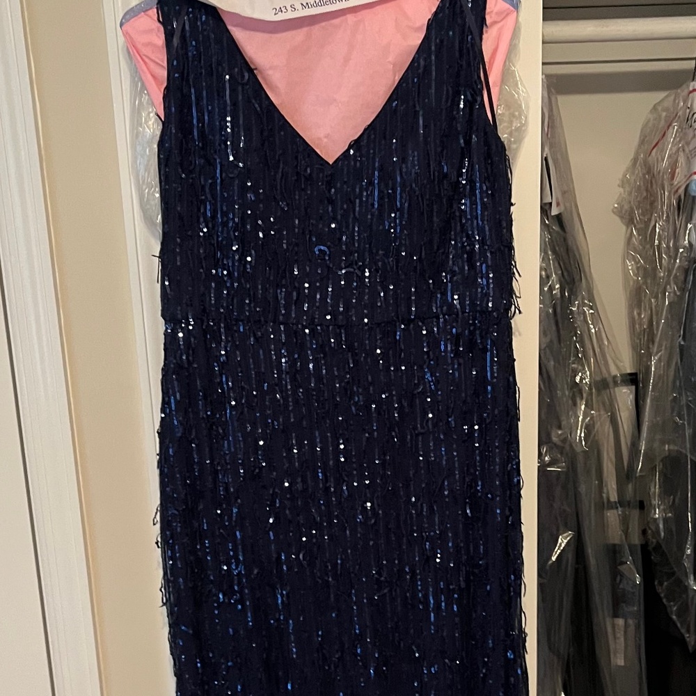 Beautiful La Femme sequined navy blue gown.